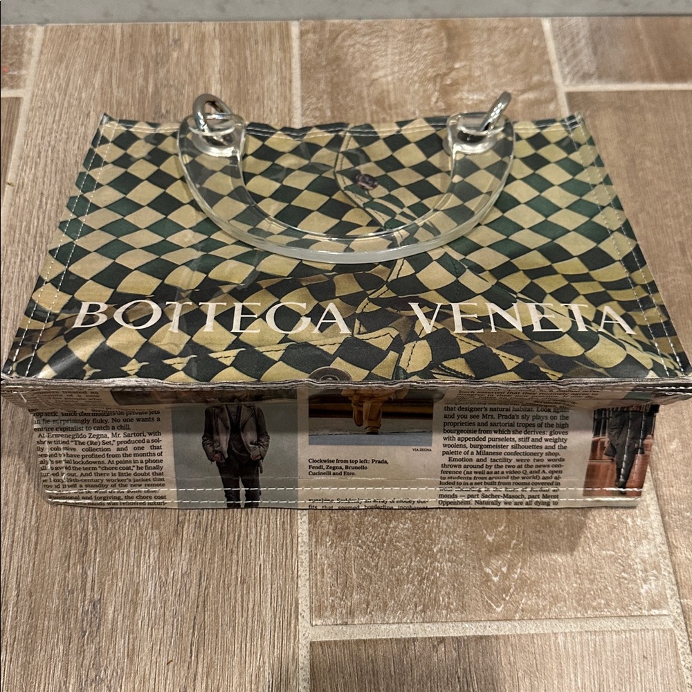 Couture Planet Bottega Veneta Green and Cream Check PVC mini Tote - Picture 4 of 5